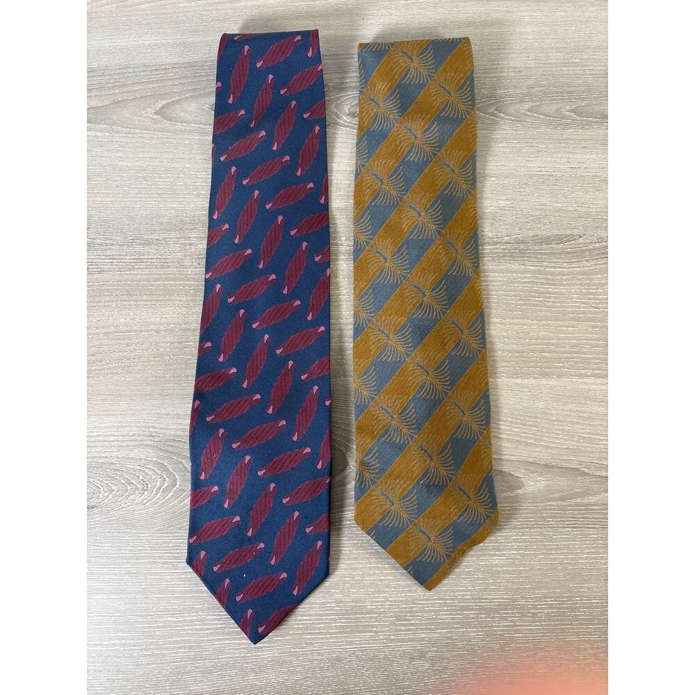 Vintage Giorgio Armani Silk Tie Lot (2) Wearable Art 100% Silk Made in Italy EUC